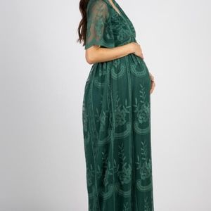 Pinkblush teal green lace maxi maternity dress